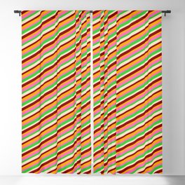 [ Thumbnail: Vibrant Hot Pink, Lime Green, Bisque, Dark Red & Orange Colored Lined Pattern Blackout Curtain ]