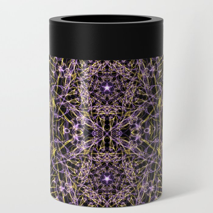 Liquid Light Series 57 ~ Purple & Yellow Abstract Fractal Pattern Can Cooler