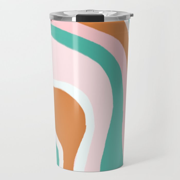 Pink + Turquoise Abstract Modern Brush Strokes Travel Mug