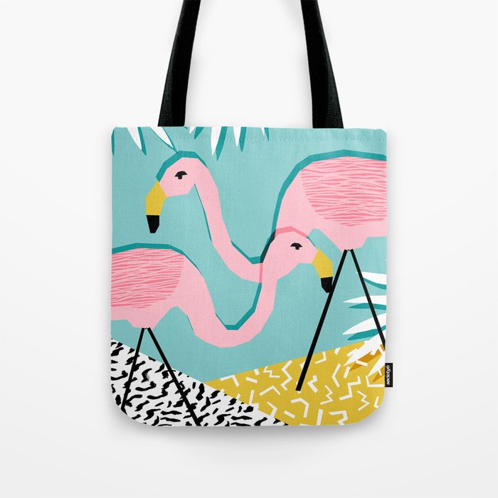 Bro - wacka design memphis throwback minimal retro hipster 1980s 80s neon pop art flamingo lawn Tote Bag