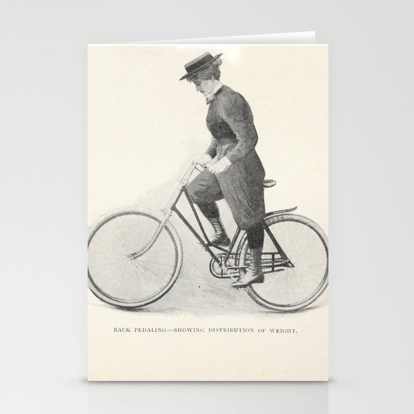 "Back Pedaling" from "Bicycling for Ladies" by Maria E. Ward, 1896 Stationery Cards