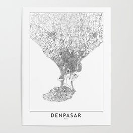 Denpasar White Map Poster