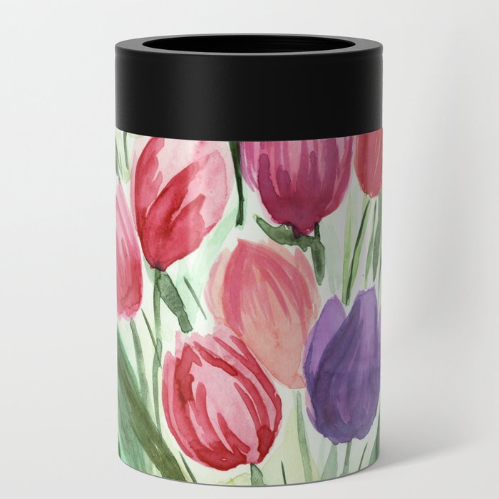 Watercolor Tulips Can Cooler