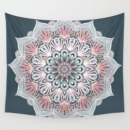 Expansion - boho mandala in soft salmon pink & blue Wall Tapestry