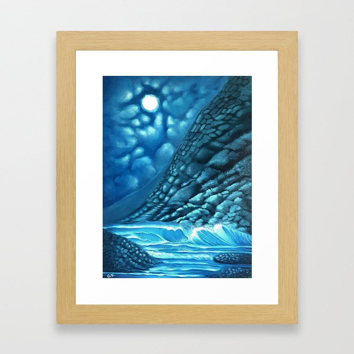 Ocean Art- Nature Scene - clouds - moon - mountains Framed Art Print