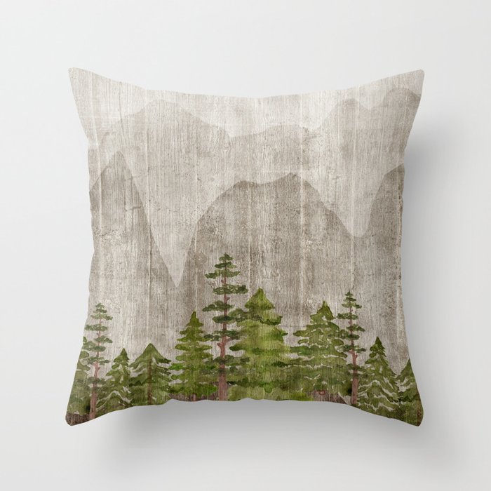 Mountain Range Woodland Forest Throw Pillow