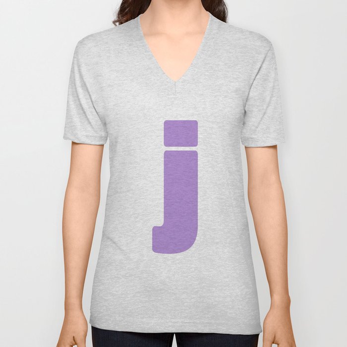 j (Lavender & White Letter) V Neck T Shirt