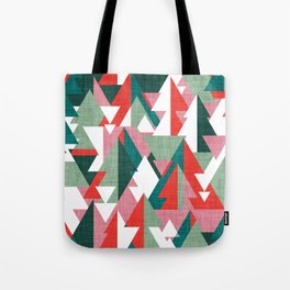 Geo forest // vivid red carissma pink forest pine and jade green geometric triangular pine trees Tote Bag