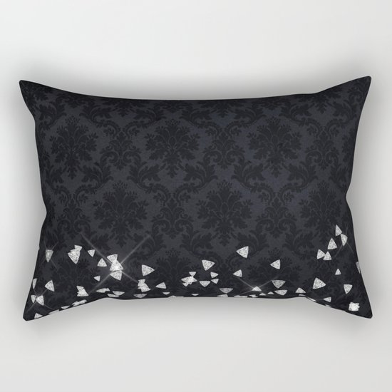 Glitter Diamonds on black damask - Luxury design Rectangular Pillow
