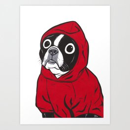 Red Hoodie Boston Terrier Art Print