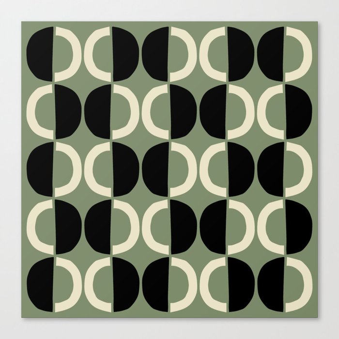 Mid Century Modern Half Circle Pattern 635 Black Green and Beige Canvas Print