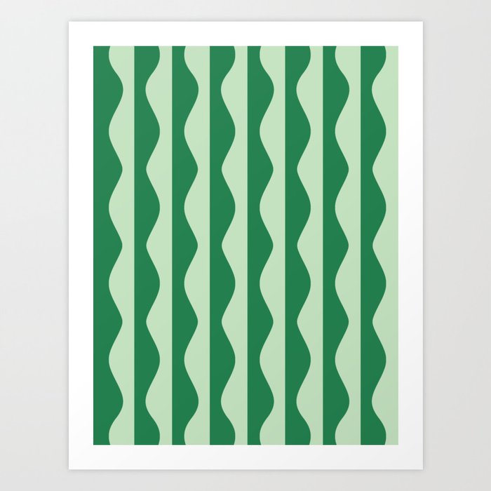Retro Wavy Lines Pattern in Green Art Print