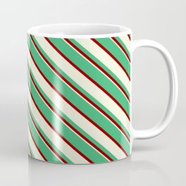 [ Thumbnail: Sea Green, Dark Red, and Beige Colored Lined Pattern Coffee Mug ]
