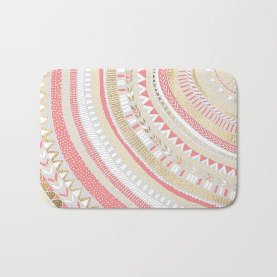 Coral + Gold Tribal Bath Mat