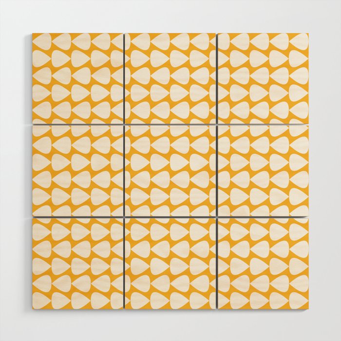 Plectrum Mini Retro Modern Geometric Pattern in White and Sunflower Mustard Marigold Yellow Wood Wall Art