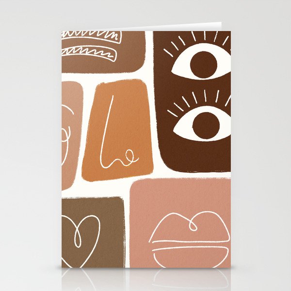 Abstract Face Contemporary Earthy Tones Stationery Cards
