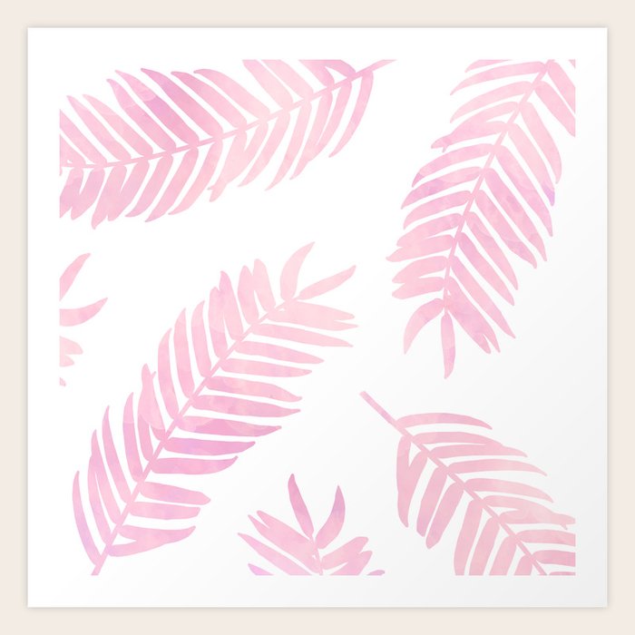 Pink Palm Leaves | White Background Art Print by avenger ...
