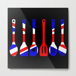 Union Jack Flag Kitchen Tools Silhouette Metal Print | Strainer, Spatula, Fork, Rustic, England, Spoon, Unitedkingdom, English, Unionjack, Wales 