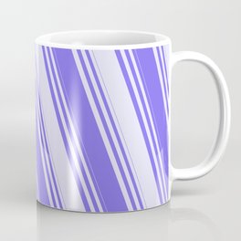 [ Thumbnail: Medium Slate Blue & Lavender Colored Striped Pattern Coffee Mug ]