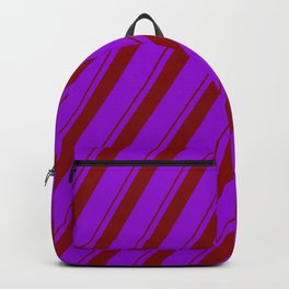 [ Thumbnail: Maroon and Dark Violet Colored Lines/Stripes Pattern Backpack ]