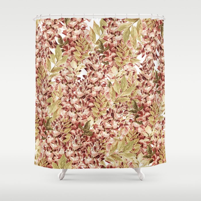 Vintage Boho Mauve Pink Dusty Green Floral Shower Curtain By