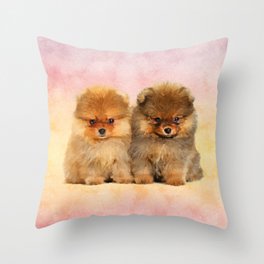 Cute Pomeranian Puppies Throw Pillow