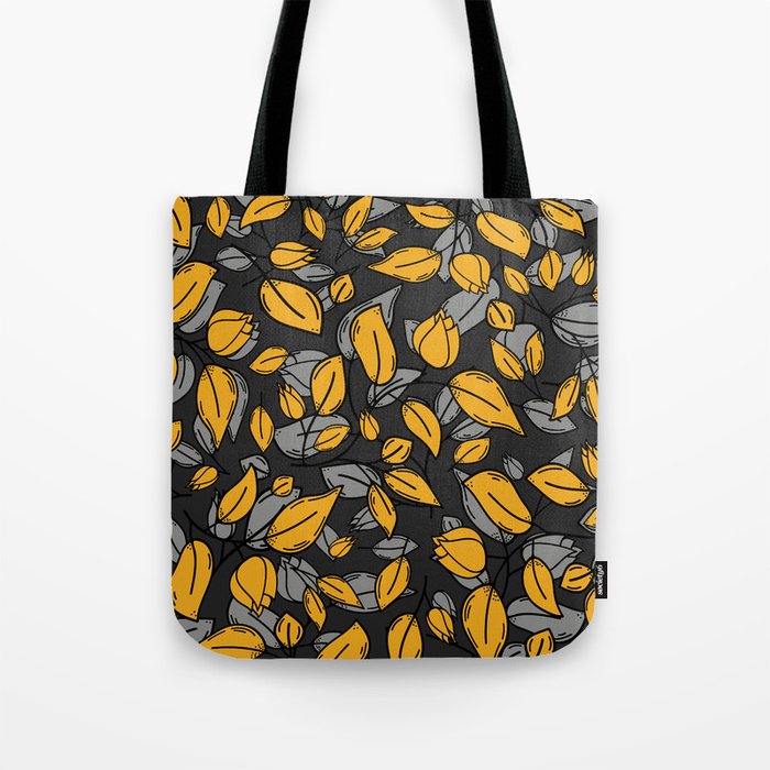 Yellow black floral silhouette pattern Tote Bag
