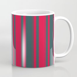 [ Thumbnail: Dark Slate Gray & Crimson Colored Striped/Lined Pattern Coffee Mug ]