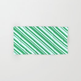 [ Thumbnail: Sea Green and Light Cyan Colored Pattern of Stripes Hand & Bath Towel ]