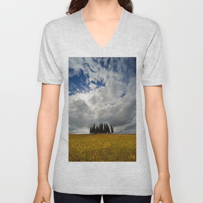 Golden fields and cypresses V Neck T Shirt