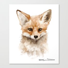 Cute Red Fox Watercolor Painting Portrait  Canvas Print