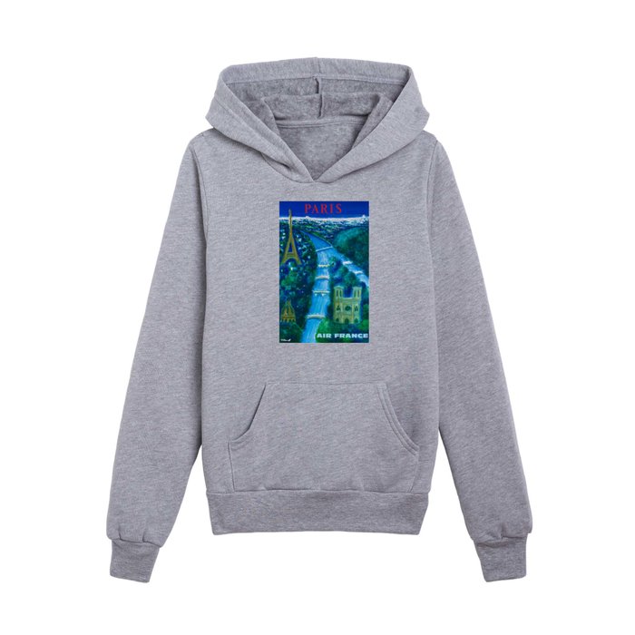 1967 PARIS Air France Travel Poster Kids Pullover Hoodie