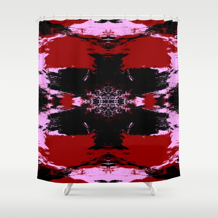 Hisagiku - Pink Red Black Abstract Boho Batik Butterfly Ink Blot Mandala Art Shower Curtain