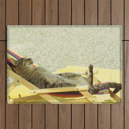 cat lie lounge beach funny Outdoor Rug