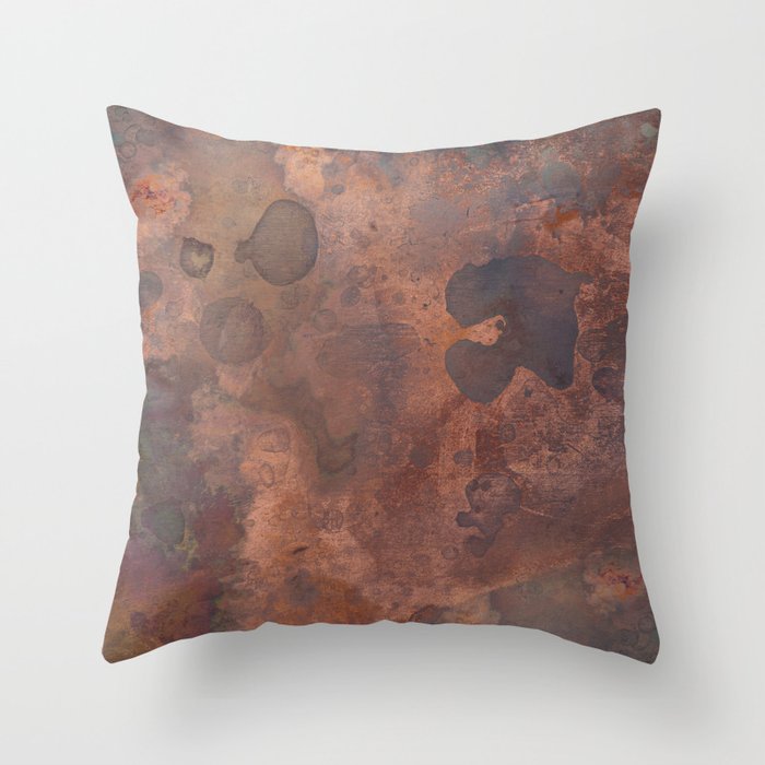 Tarnished, Stained and Scratched Copper Metal Texture Industrial Art Throw Pillow