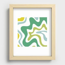 Retro Liquid Swirl Abstract Pattern Square in Spring Green, Ice Blue, and White Recessed Framed Print