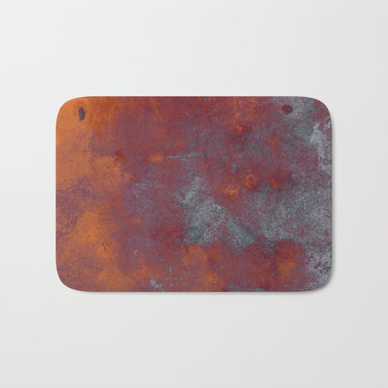 Cracked Amber - Textured abstract painting in amber and blue Bath Mat