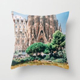 Spain Photography - Pond In Front Of A Basilica In Barcelona Throw Pillow