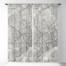 Detroit, Michigan - Black and White City Map - USA - Aesthetic Sheer Curtain