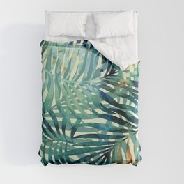 Tropical, Jungle, Palm Leaves, Watercolor Abstract, Blue and Green Duvet Cover