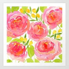 Pink Peonies - Watercolor Floral Print Art Print