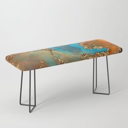 Abstract Blue And Gold Autumn Marble Bench