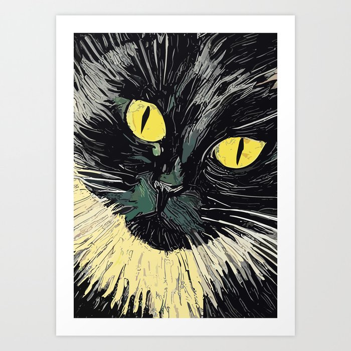 Serious Tabby Look Cute Domestic Cat Painting Art Print