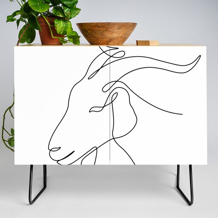 Goat Head Continuous Line Art Drawing  Credenza