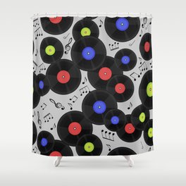 Seamless pattern with vinyl records and notes.  Shower Curtain