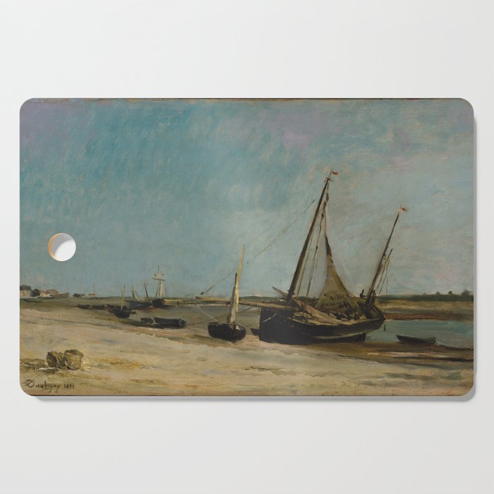Boats on the Seacoast at Étaples,1871 Cutting Board