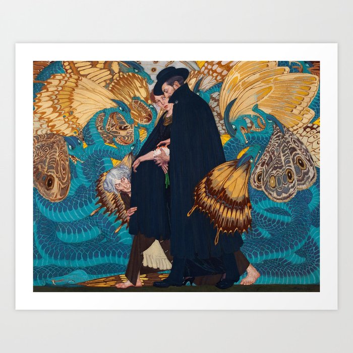 Two Lovers; The War and Us portrait art deco painting by Edward Okun Art Print