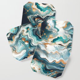 Teal, Blue & Gold Marble Agate  Coaster