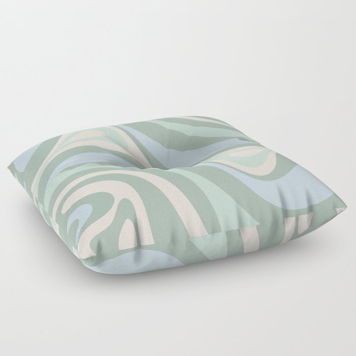 New Groove Retro Swirl Abstract Pattern in Baby Blue, Light Sage Mint Green, and Cream Floor Pillow