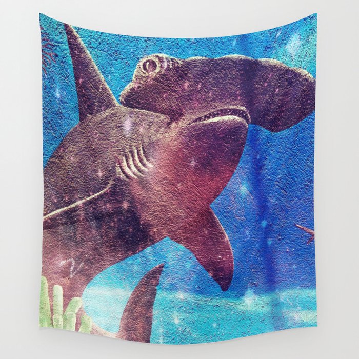 Hammerhead Shark In The Deep Blue Ocean Painting Wall Tapestry